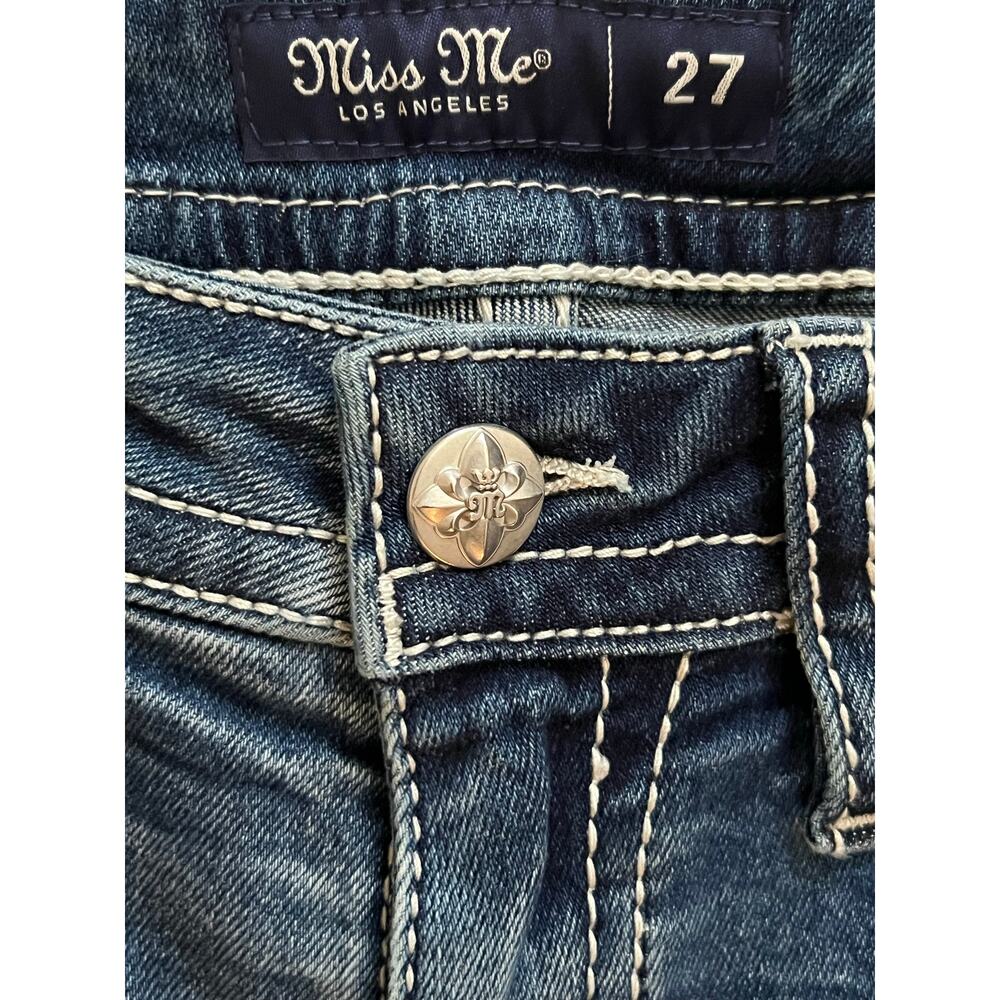 $134 NWT Miss Me Mid Rise Boot Cut Jeans Feather Star Dreamcatcher Sequins Sz 27 - Picture 5 of 7